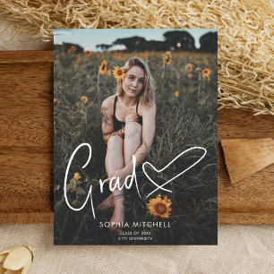 Signature Script Heart Photo Graduation Party Announcement Postcard