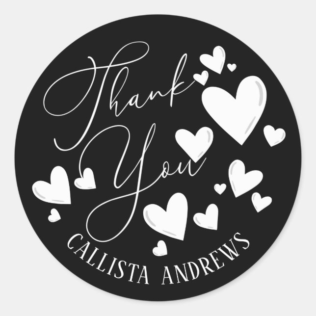 Signature Script Hearts Order Customer Thank You C Classic Round Sticker (Front)