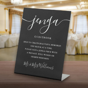 Signature Script Jenga Wedding Guestbook Pedestal Sign