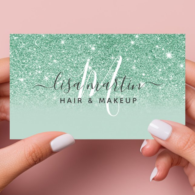 Signature Script Mint Green Glitter Modern Girly Business Card (Creator Uploaded)