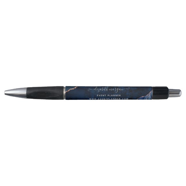 Signature Script Navy Blue Agate Marble Glitter Pen (Front)