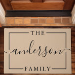Signature Script Personalized Tan Family Name Doormat<br><div class="desc">Signature Script Personalized Tan Modern Family Name Doormat. This elegant design is the perfect housewarming gift for newlyweds or new homeowners. Trendy hand lettered script is paired with a serif font for a rustic look.</div>