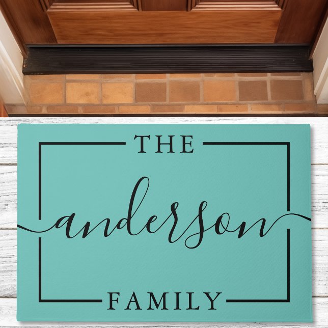 Signature Script Personalized Teal Family Name Doormat (Creator Uploaded)