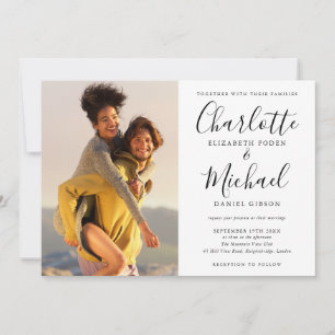 Signature Script Photo Black And White Wedding Invitation