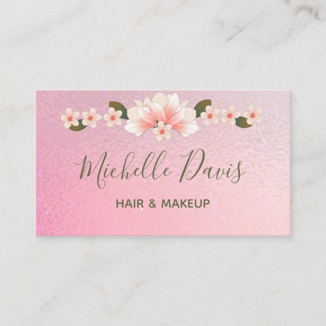 Signature Script Pink And Green floral Business  Business Card (Front)