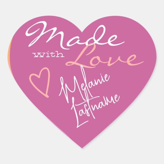 Signature Script Pink Orange Made with Love Heart Heart Sticker (Front)