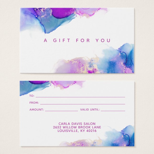Signature Script Purple Blue Alcock Carte Cadeau (Devant & derrière)