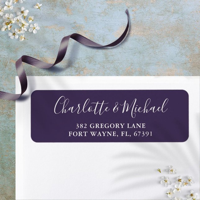 Signature Script Purple Mariage Adresse de retour (Signature Script Purple Wedding Return Address Label)