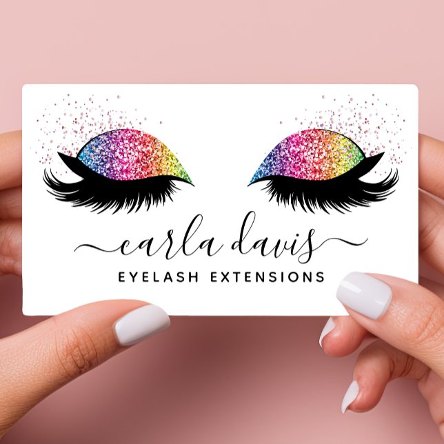 Signature Script Rainbow Glitter Eyelashes Business Card (Creator Uploaded)