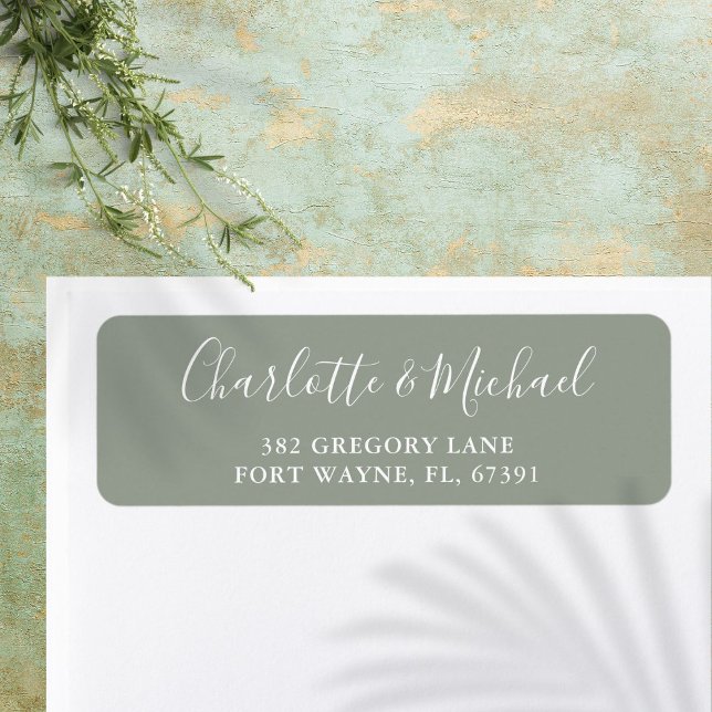 Signature Script Sage Green Wedding Return Address (Signature Script Sage Green Wedding Return Address Label)