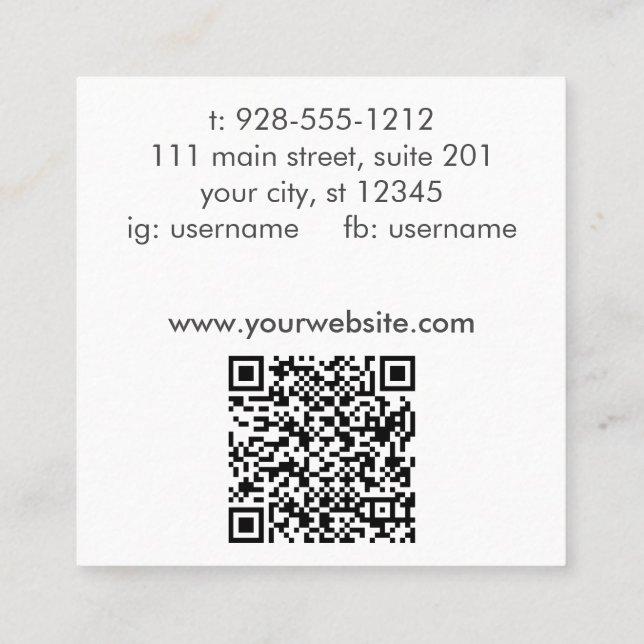 Signature Script Social Textured QR Code Salon Square Business Card (Back)