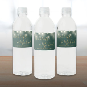 Signature Script String Lights Green Gold Wedding Water Bottle Label