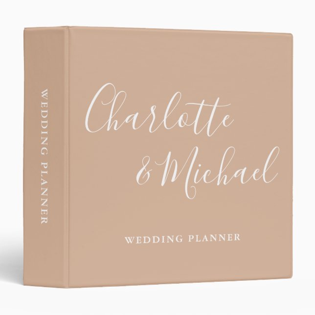 Signature Script Tan Taupe Wedding Planner Binder (Front/Spine)
