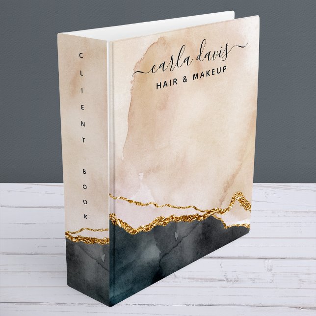 Signature Script Watercolor Pink Black Gold Marble Binder (Creator Uploaded)