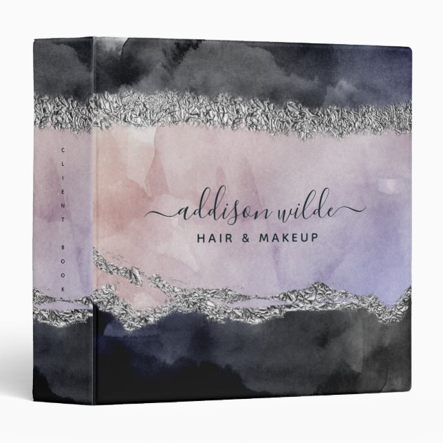 Signature Script Watercolor Purple Black Silver Binder (Front/Spine)