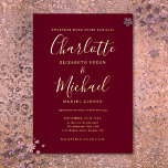 Signature Script Wedding Burgundy And Gold<br><div class="desc">Featuring real gold foil and signature style names,  this elegant wedding invitation can be personalized with your information in chic lettering. Designed by Thisisnotme©</div>