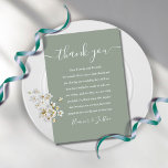 Signature Script Wedding Sage Thank You Place Card<br><div class="desc">An elegant wedding celebration thank you reception card set. Personalized with your special thank you message set in stylish typography on a silver sage background. You can customize the background to your favourite wedding theme colour. A special keepsake thank you for your guests. Designed by Thisisnotme©</div>