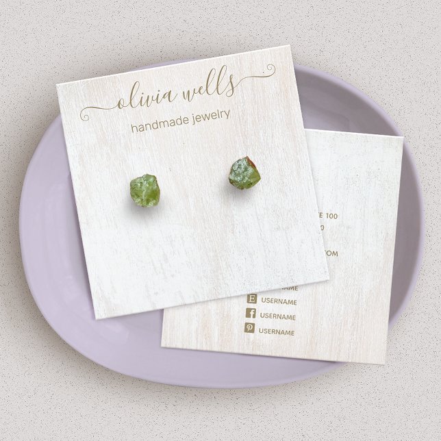 Signature Script White Wood Earring Display Square Square Business Card (Creator Uploaded)