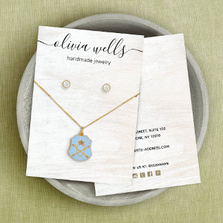 Signature Script White Wood Necklace Earring Business Card