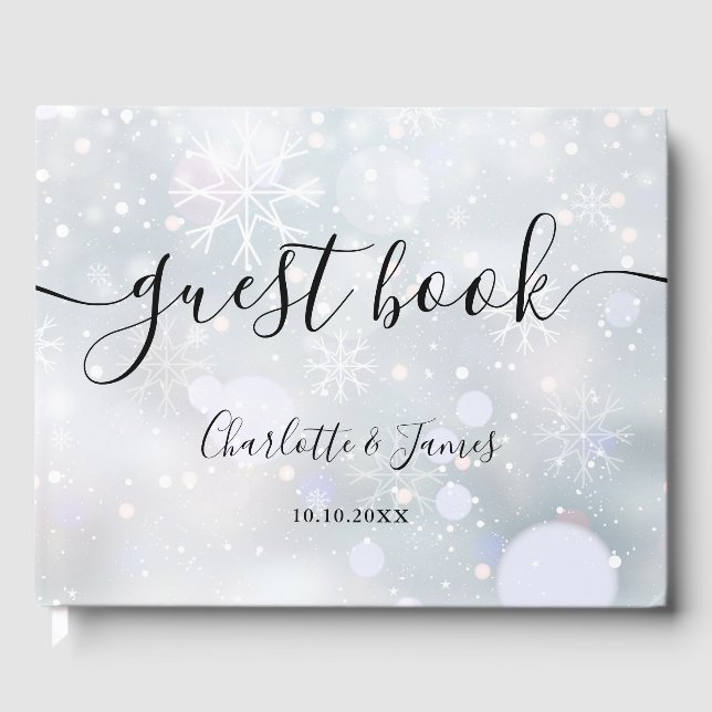 Signature Script Winter Snowflakes Wedding Guest Book (Front)