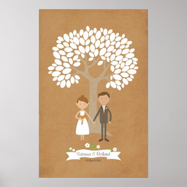 Signature Tree with Cartoon Couple Portrait Poster (Front)