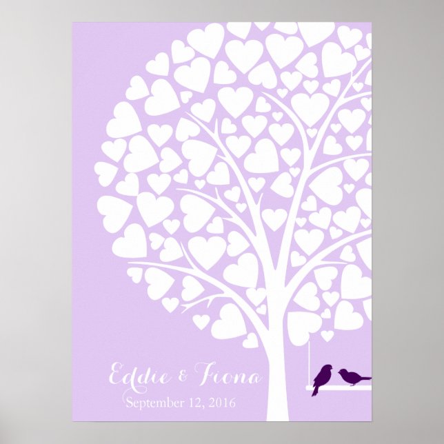 signature wedding guest book tree bird purple (Front)