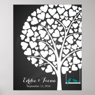 signature wedding guest book tree bird teal