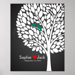 signature wedding guest book tree teal chalk
