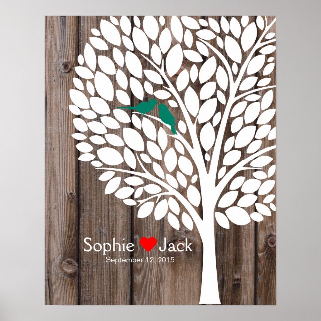 signature wedding guest book tree teal wood (Front)