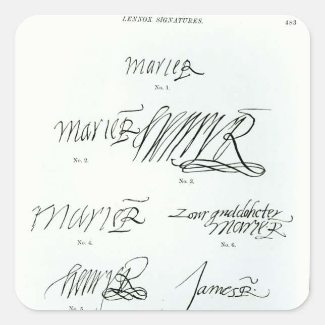 Signatures of Mary Queen of Scots Square Sticker (Front)
