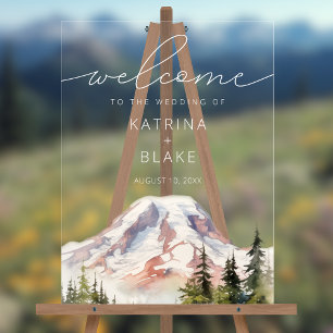 SIGNE ACrylique Mariage PNW Mount Rainier Bienvenu