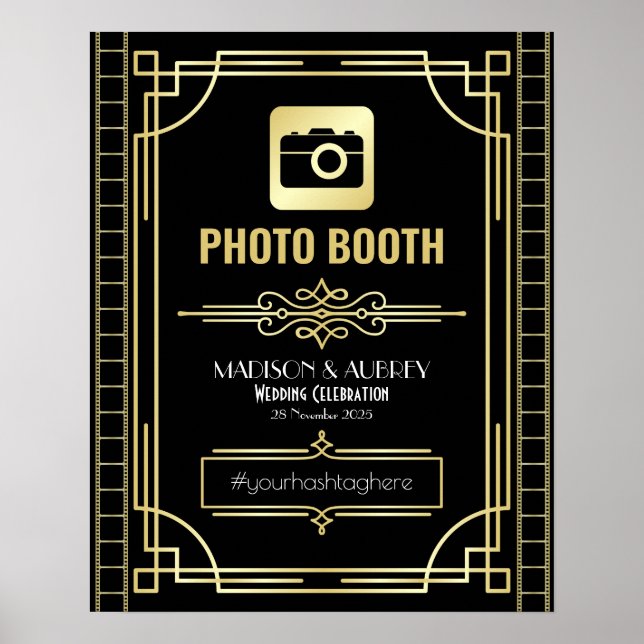 Signe Art Déco Mariage Photo Booth Gold Black Part (Devant)