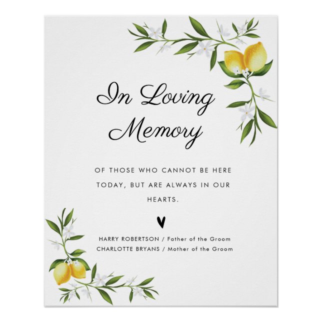 signe commémoratif mariage floral citron aquarelle (Devant)