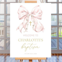 Signe de bienvenue baptême ruban rose | Baptême fi