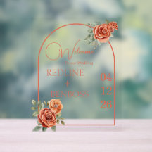Signe de bienvenue de mariage floral en terre cuit