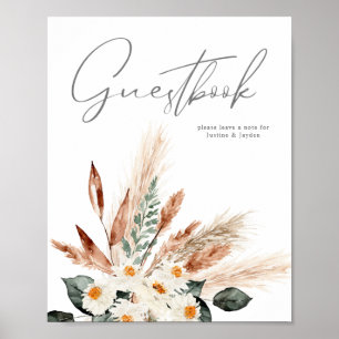 Signe de livre d'or floral beige Pampas cuivre boh