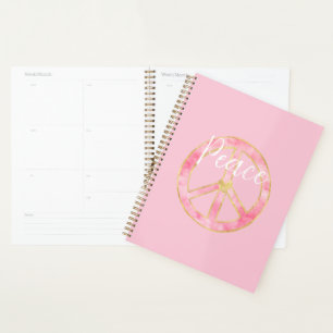 Signe de paix cœur or aquarelle rose