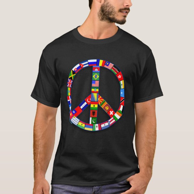 Signe de paix fait de T-shirts de drapeaux, (Devant)