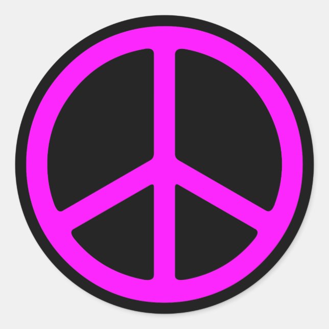 Signe de paix rose sur Sticker rond noir (Devant)