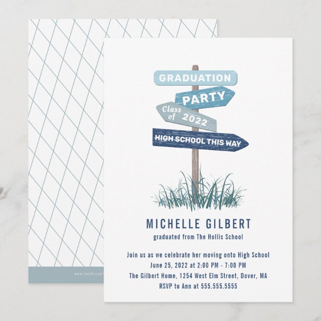 Signe de rue Invitation de la fête de fin d'études (Devant / Derrière)