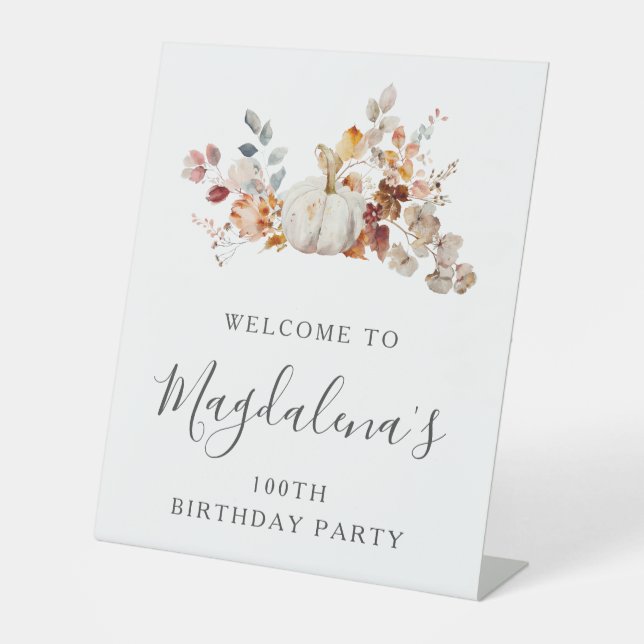 Signe De Table 100e fête d'anniversaire Citrouille Automne Flower (Recto)