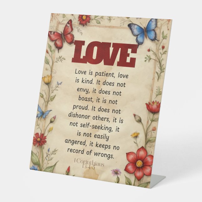 Signe De Table 1 Corinthiens 13:4-5 Bible chrétienne Verse Art (Recto)