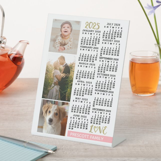 Signe De Table 2025 Calendrier Blush Pink Gold Family Photo Colla (In SItu)