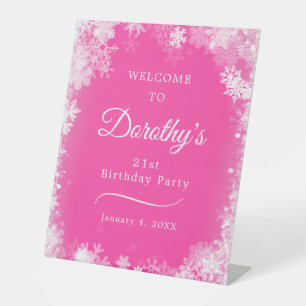 Signe De Table 21e Anniversaire Flamme de neige rose Bienvenue