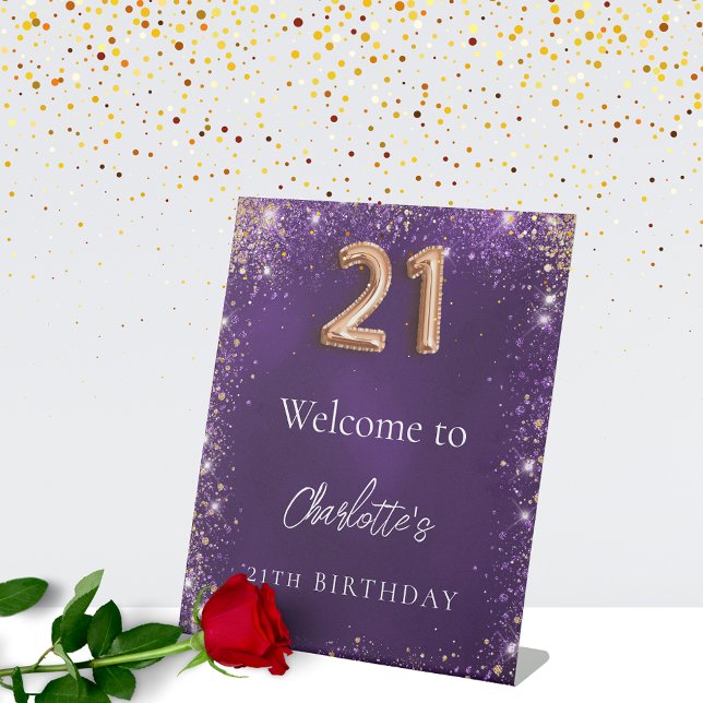 Signe De Table 21e anniversaire parties scintillant violet scinti (Créateur téléchargé)