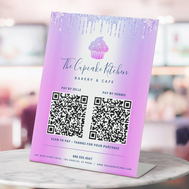 Signe De Table 2 Code QR Payer ici Cupcake Violet Pailleté Boulan (Créateur téléchargé)