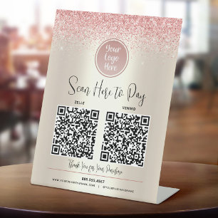 Signe De Table 2 Codes QR Logo personnalisé Paillettes roses Paye