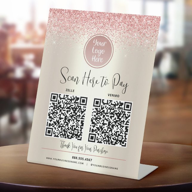 Signe De Table 2 Codes QR Logo personnalisé Parties scintillant r (Créateur téléchargé)