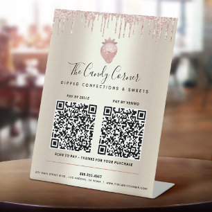 Signe De Table 2 Codes QR Paiement Ici Drips de Sucre Rose Paille