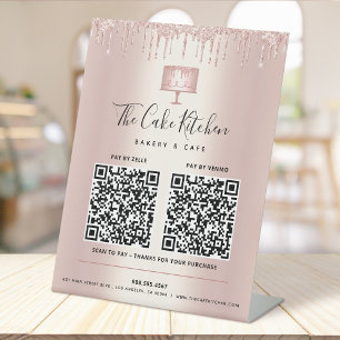 Signe De Table 2 Codes QR Payer ici Rose Gold Gâteau Boulangerie